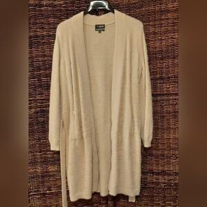 Carbon38 Small Cream Eyelash Belted Long Cardigan Wrap Sweater Robe Loungewear
